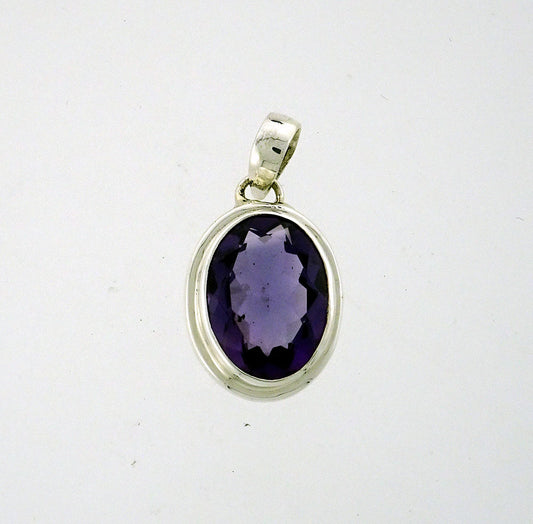 PA106   Amethyst Faceted16x12mm Oval Pendant